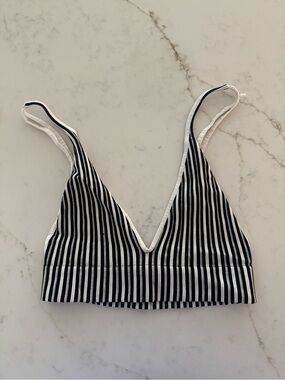 Free People Black and White Striped V-Neck Bralette